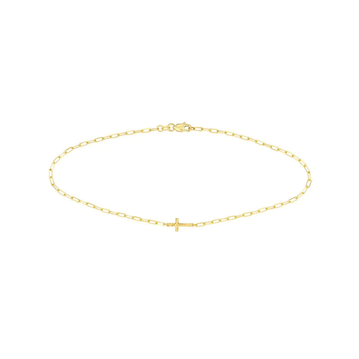 14K Yellow Gold Paper Clip with Cross Anklet