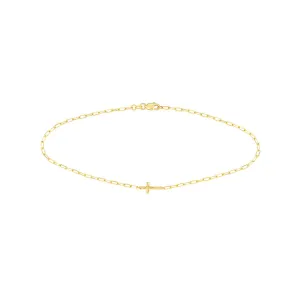 14K Yellow Gold Paper Clip with Cross Anklet