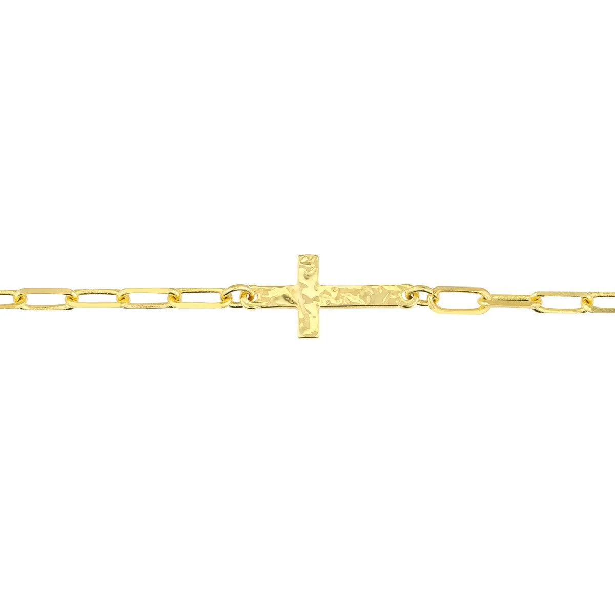 14K Yellow Gold Paper Clip with Cross Anklet