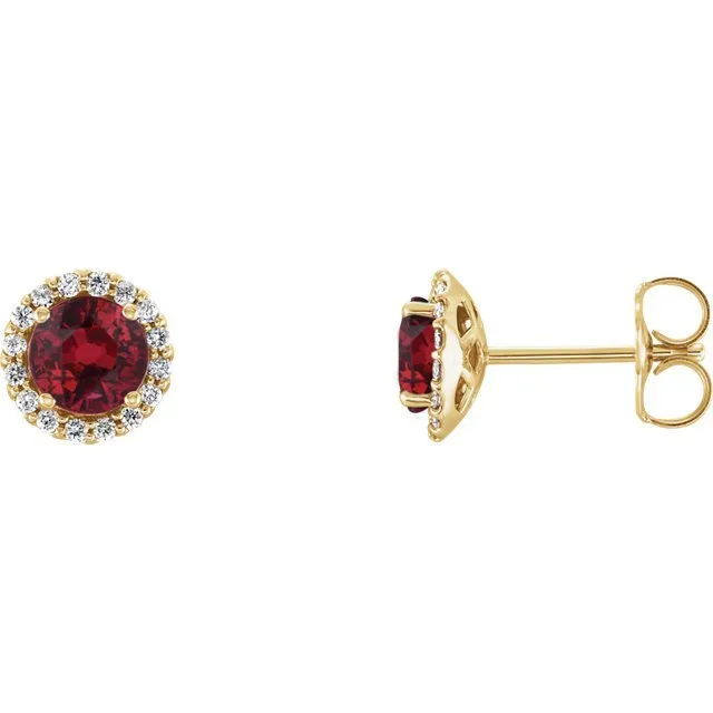 14KT GOLD 0.32 CTW RUBY & 0.12 CTW DIAMOND HALO EARRINGS