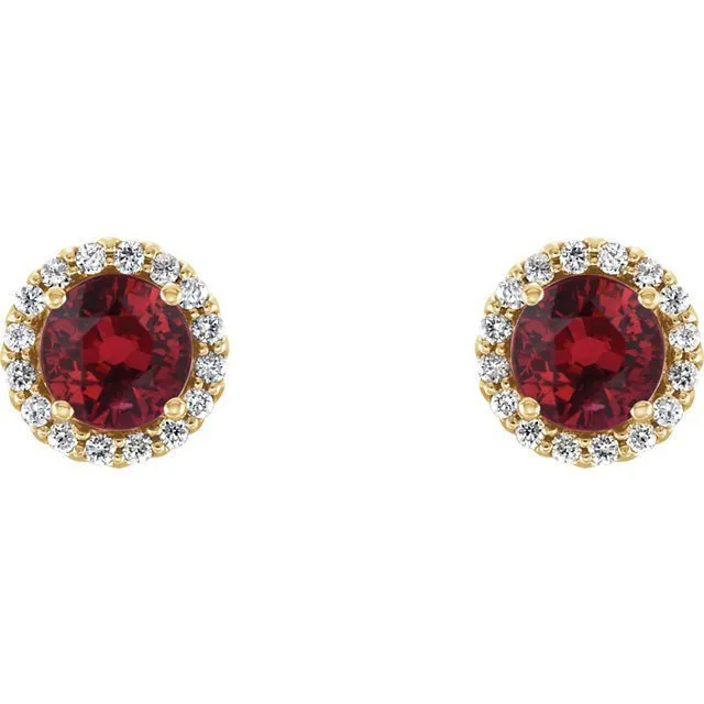 14KT GOLD 0.32 CTW RUBY & 0.12 CTW DIAMOND HALO EARRINGS