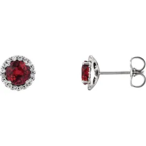 14KT GOLD 0.32 CTW RUBY & 0.12 CTW DIAMOND HALO EARRINGS