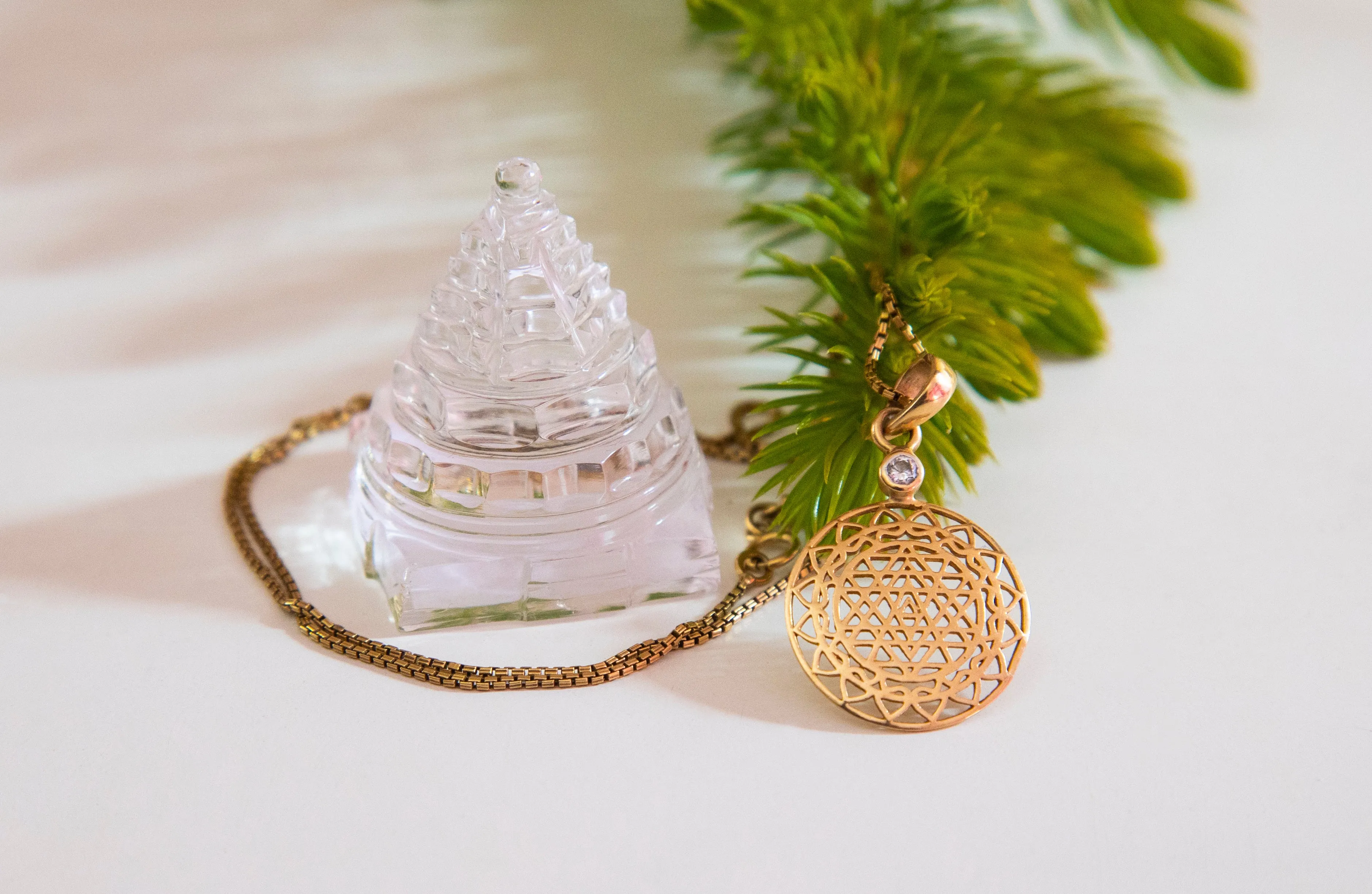 14Kt Gold Sri Yantra Pendant Necklace Holiday Offering