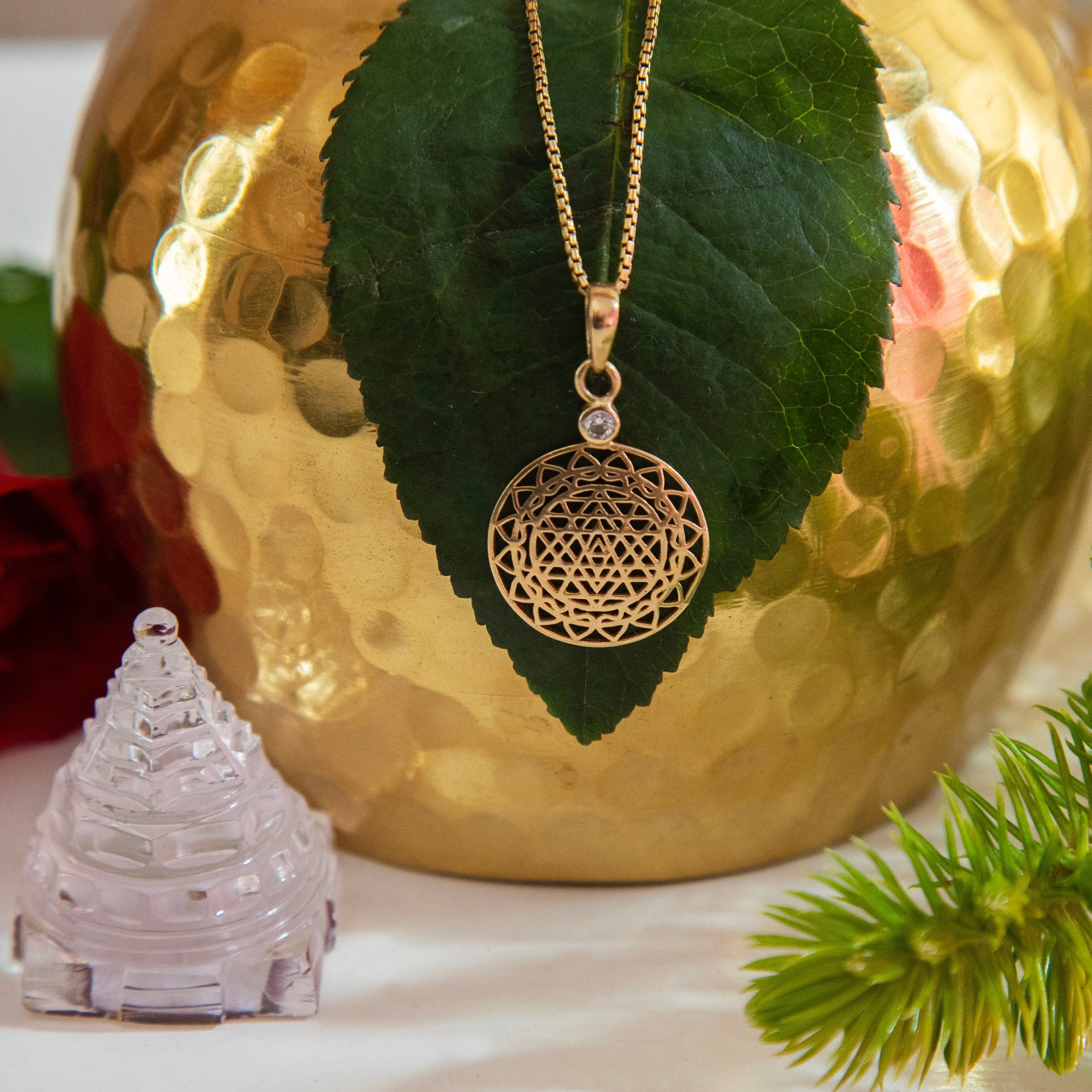 14Kt Gold Sri Yantra Pendant Necklace Holiday Offering