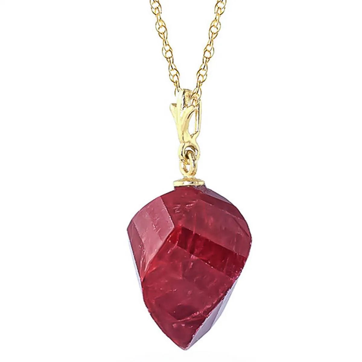 15.25 Carat 14K Solid Yellow Gold Necklace Twisted Briolette Ruby