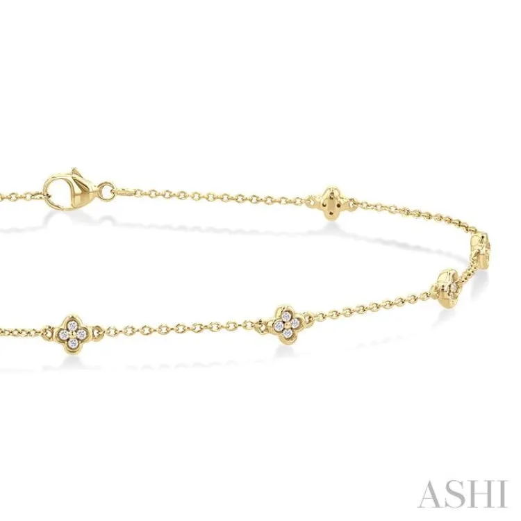 1/6 Ctw Four-Leaf Clover Round Cut Diamond Station Anklet in 10K Yellow Gold