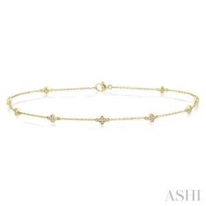 1/6 Ctw Four-Leaf Clover Round Cut Diamond Station Anklet in 10K Yellow Gold