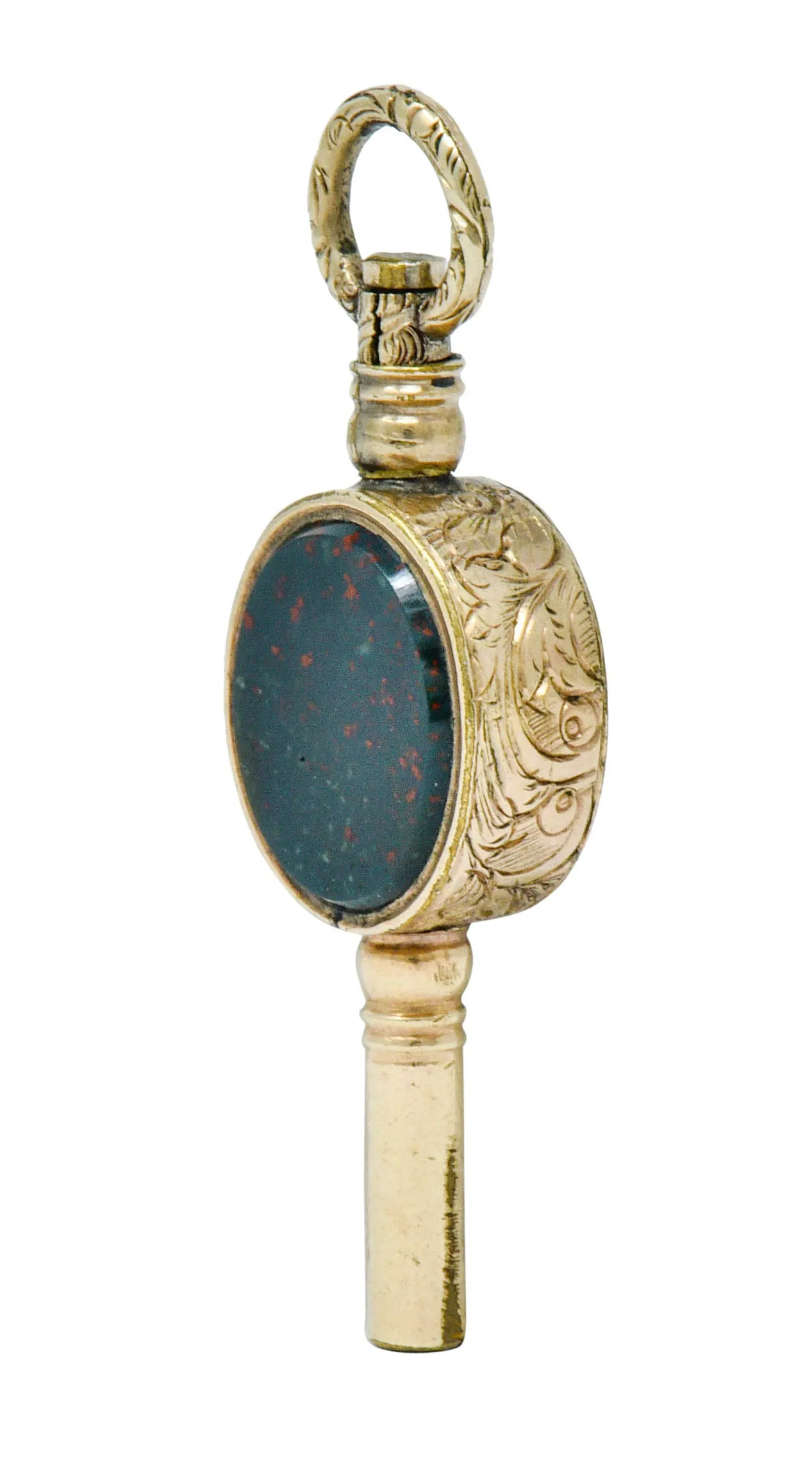 1850's Victorian Citrine Bloodstone Gold Watch Key Fob Pendant Charm