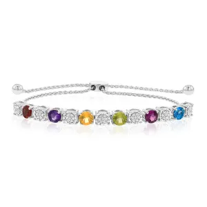 1.86Ct Mix Color Stone(Garnet, Amethyst, Citrine, Peridot, Rhodolite, London Blue Topaz) & 49 Diamond Bracelet in Sterling Silver