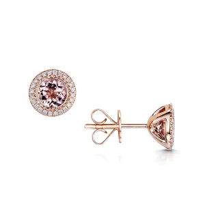 18ct Rose Gold Morganite And Diamond Stud Earrings