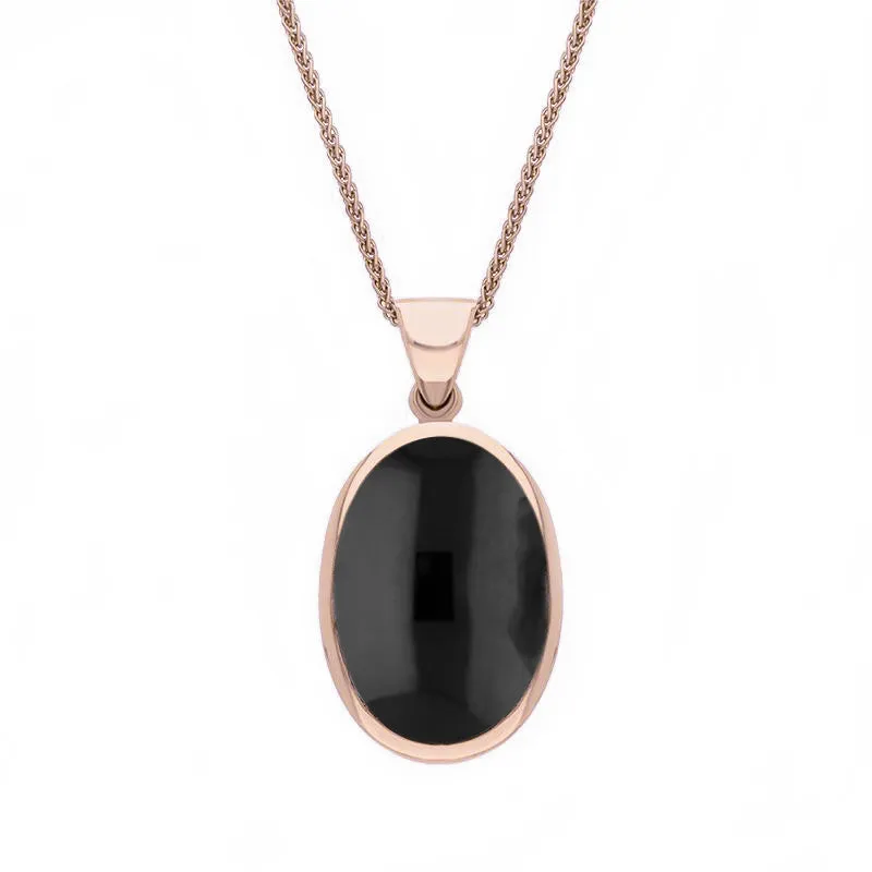 18ct Rose Gold Whitby Jet Turquoise Small Double Sided Fob Necklace