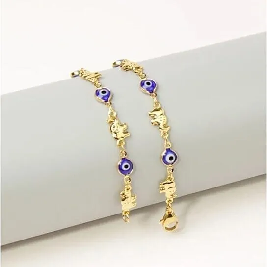 18k Gold Plated Elephant Blue Evil Eye Anklet