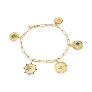 18k Penka Yellow Gold Bracelet/bangle With 0.43 Cts Vs-Gh Diamonds  And Sapphire