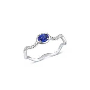 18K White Gold 0.36ct Sapphire and Diamond Wavy Band Ring