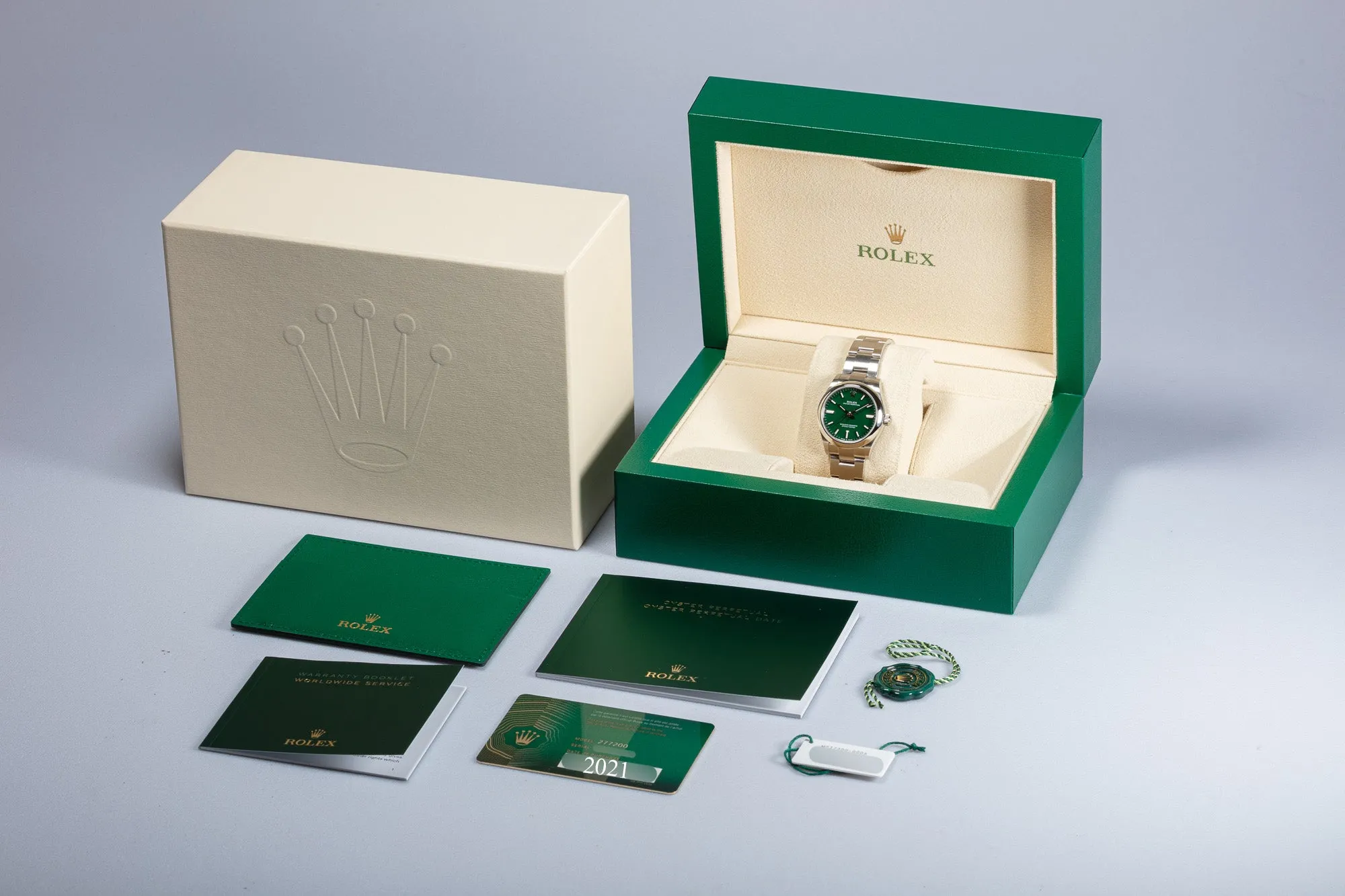 2021 Rolex Oyster Perpetual 31mm 277200 Green Dial Box & Card