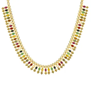 22K Yellow Gold 24 Inch Necklace w/ Emerald, Ruby, CZ, & Sapphire (65.5gm)