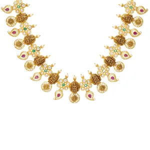 22K Yellow Gold, Gemstone, CZ, & Pearl Temple Necklace (41.1gm)