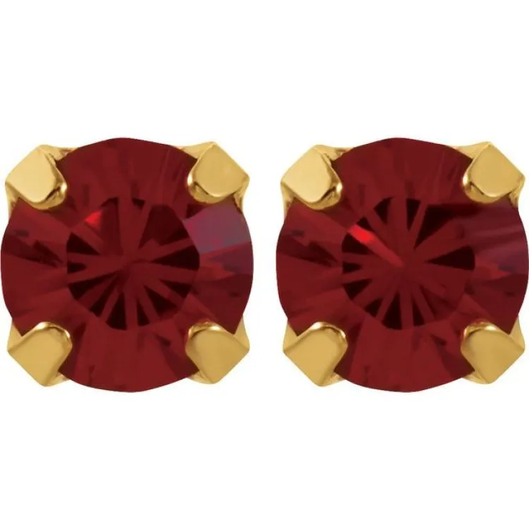 24K Yellow Gold-Plated Stainless Steel Imitation Ruby Inverness® Piercing Earrings