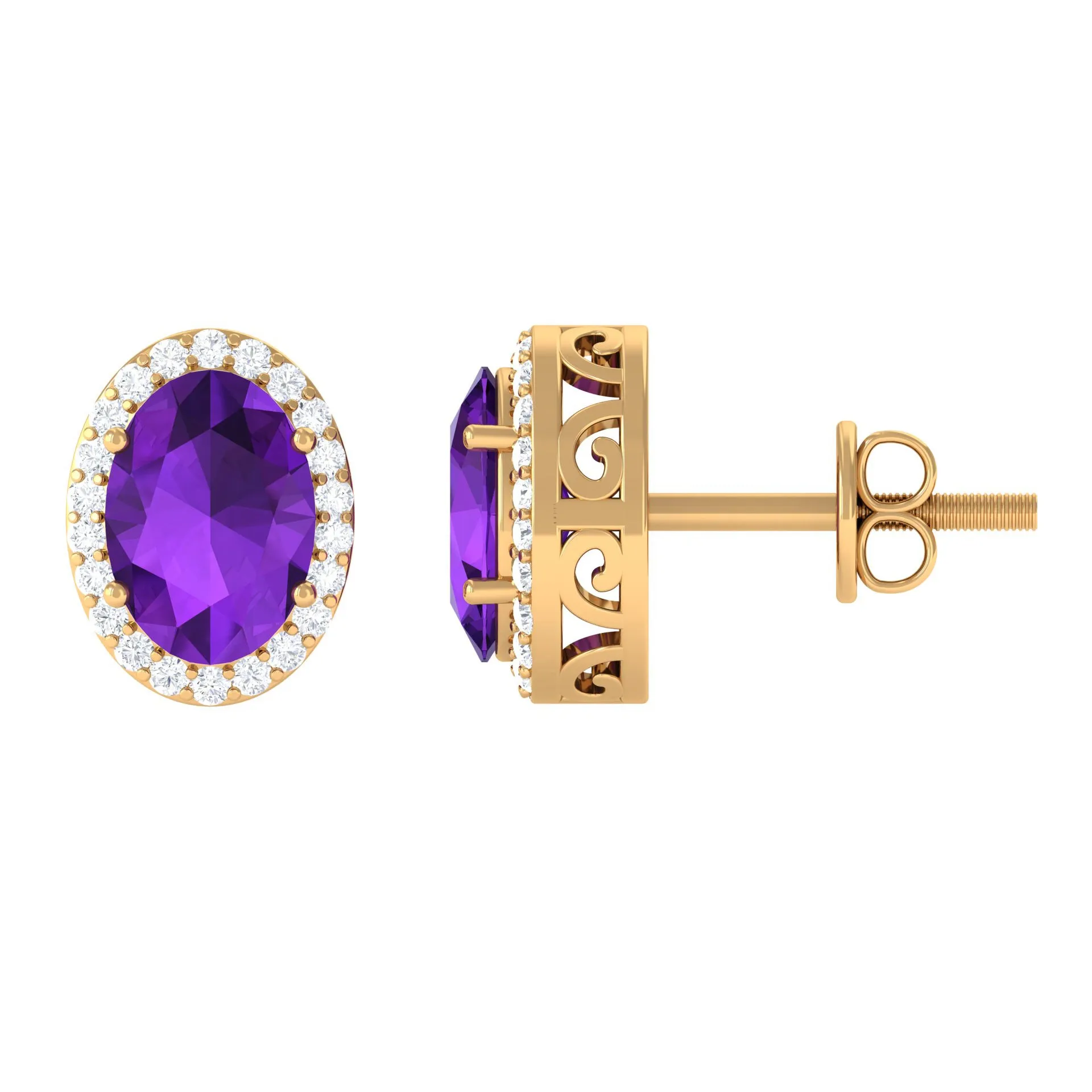 2.50 CT Oval Amethyst and Diamond Halo Stud Earrings