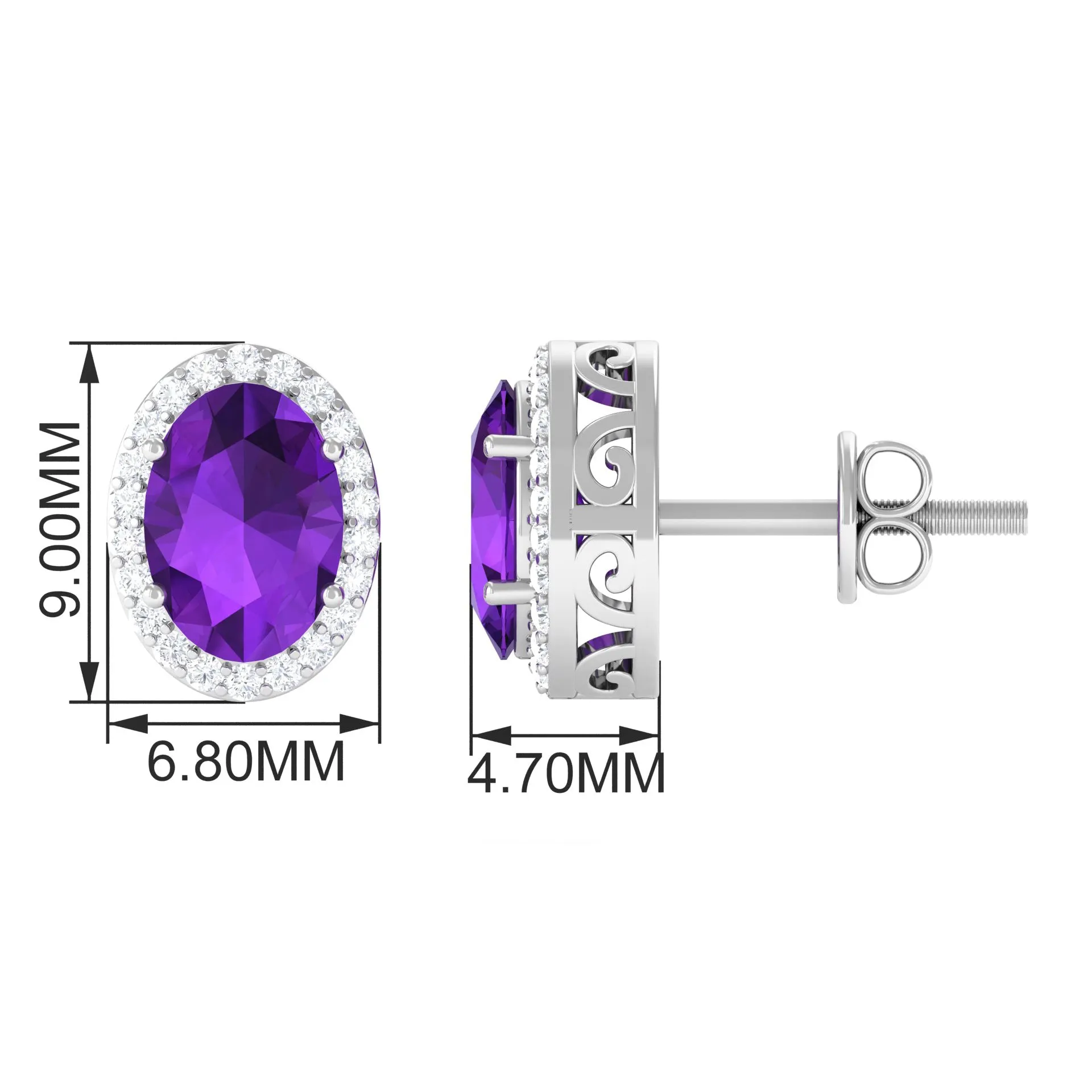 2.50 CT Oval Amethyst and Diamond Halo Stud Earrings