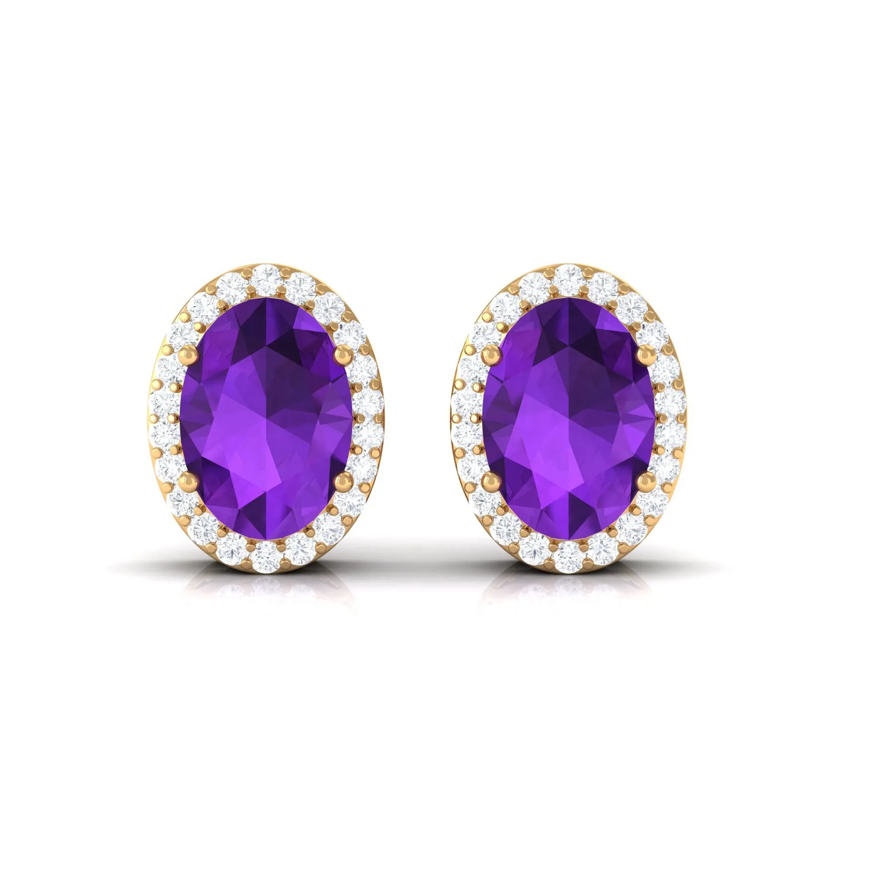 2.50 CT Oval Amethyst and Diamond Halo Stud Earrings