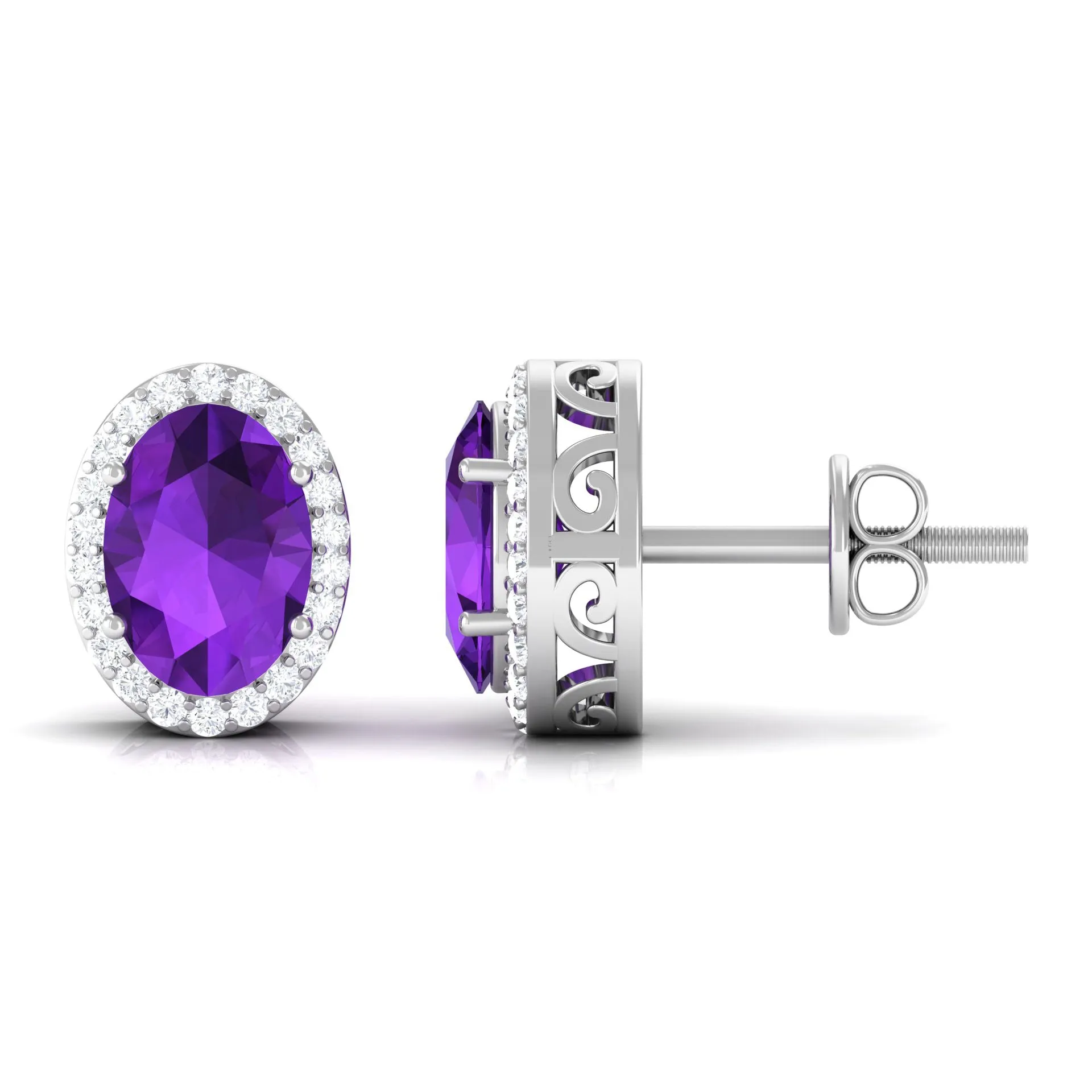 2.50 CT Oval Amethyst and Diamond Halo Stud Earrings