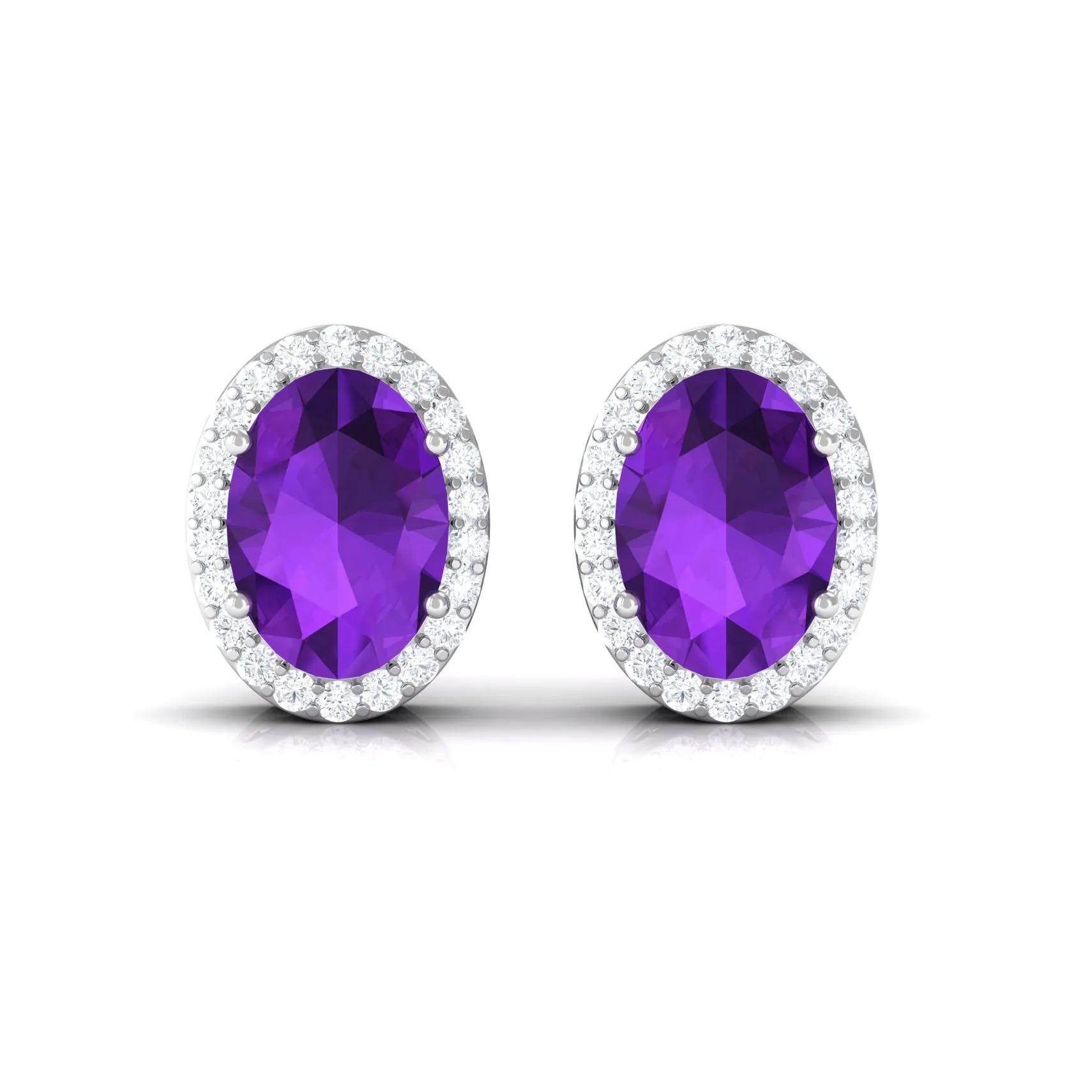 2.50 CT Oval Amethyst and Diamond Halo Stud Earrings