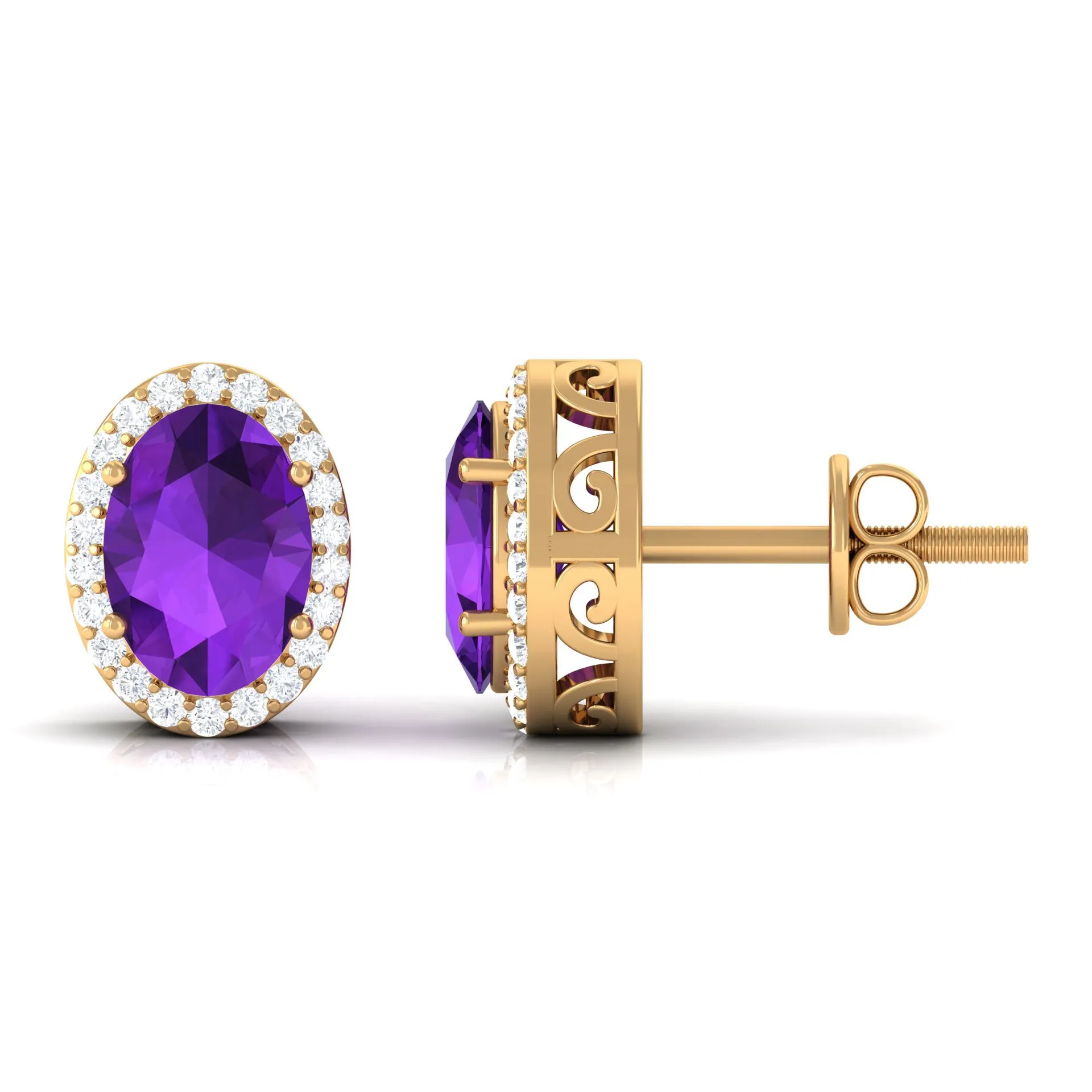 2.50 CT Oval Amethyst and Diamond Halo Stud Earrings