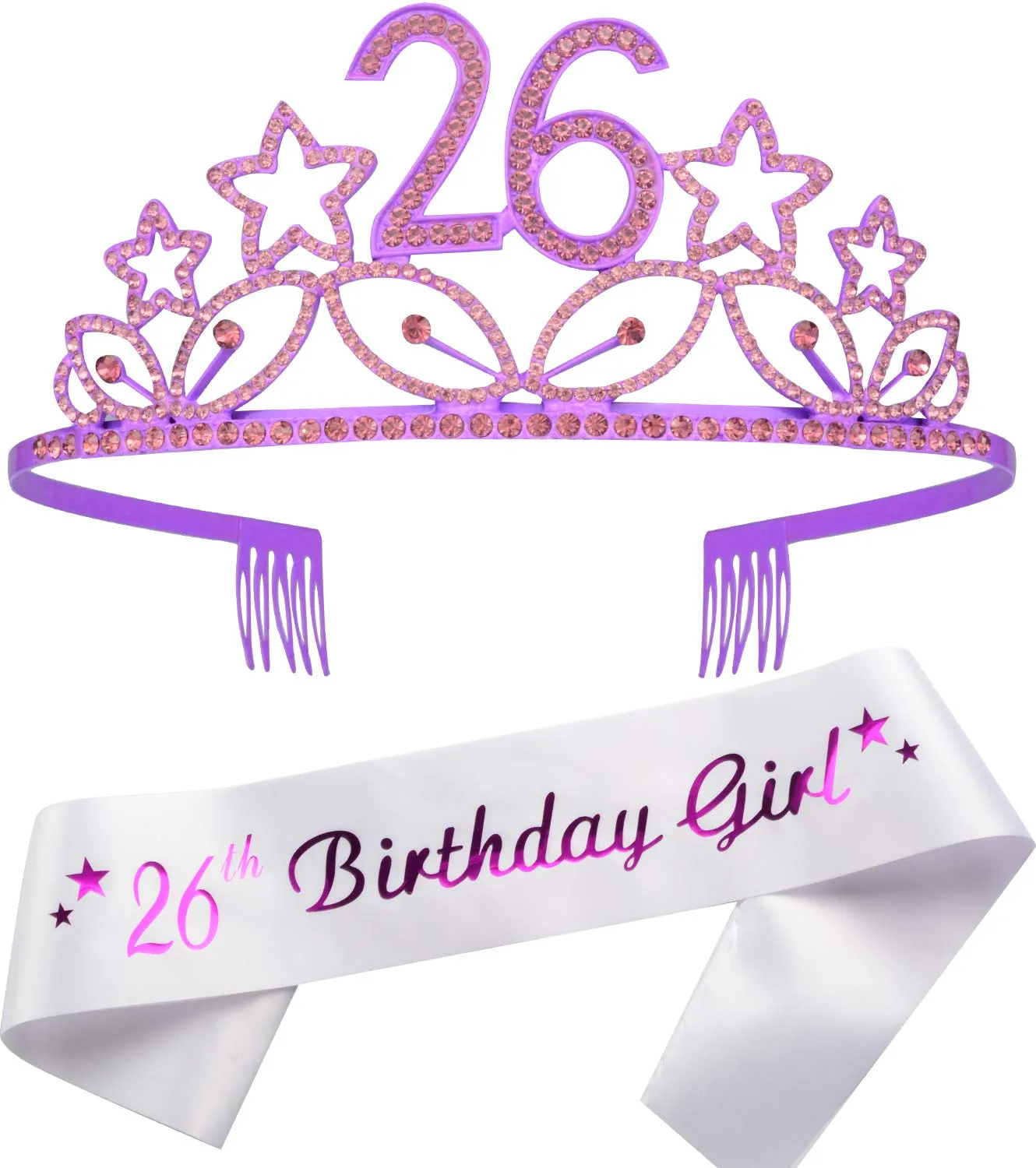 26th Birthday Gifts for Women, 26th Birthday Tiara and Sash, Happy 26th Birthday Party