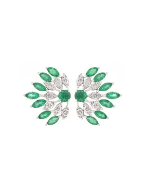 2.85ct Diamond Emerald 18K Gold Leaf Earrings