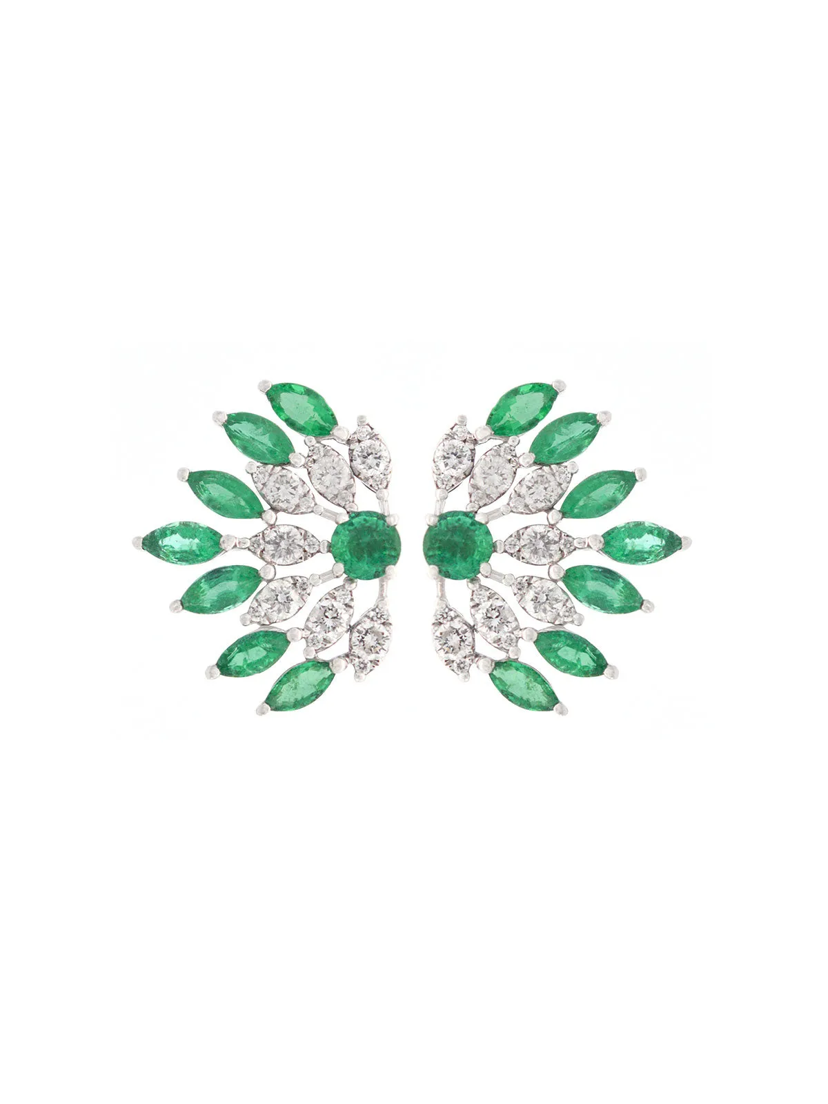 2.85ct Diamond Emerald 18K Gold Leaf Earrings