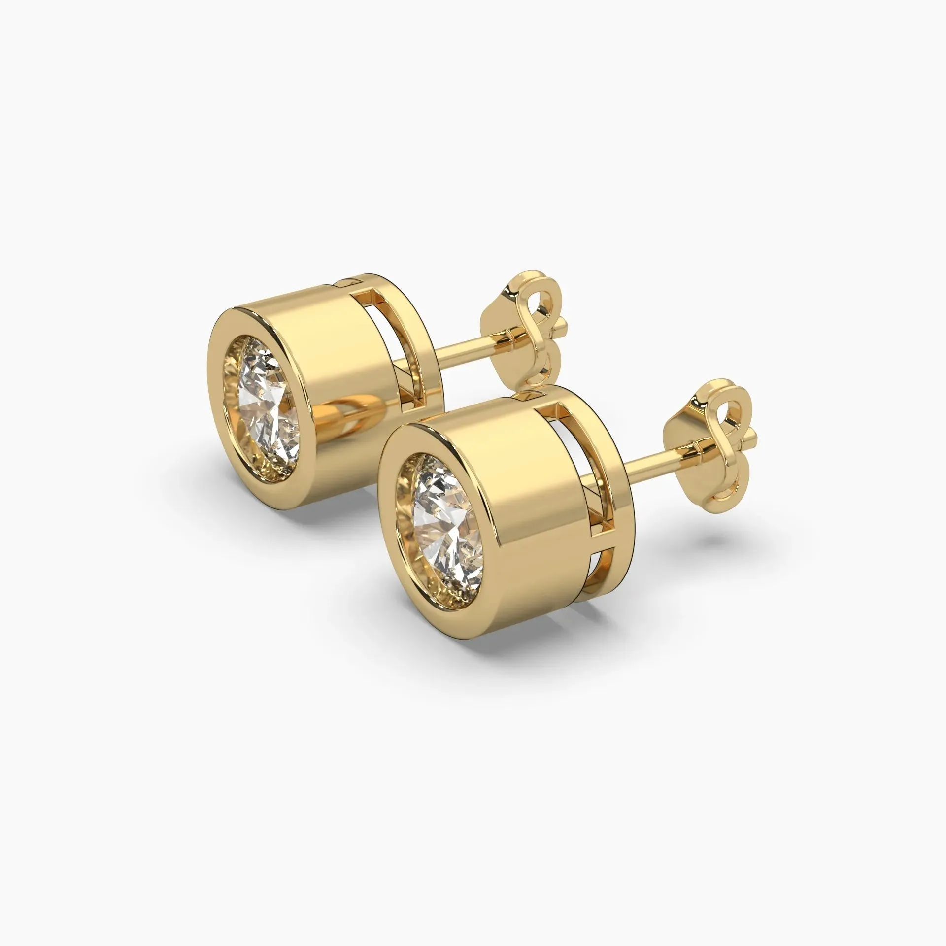 2ctw Round Lab Grown Diamond Bezel Earrings | Push Back Stud Earrings | 14k Gold