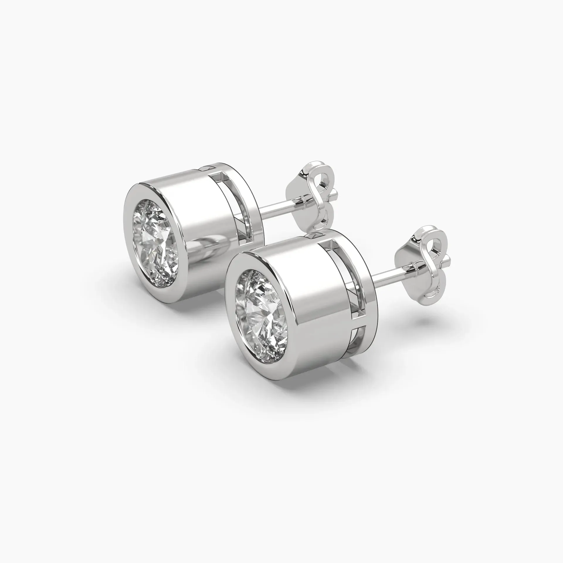 2ctw Round Lab Grown Diamond Bezel Earrings | Push Back Stud Earrings | 14k Gold