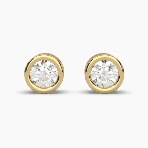 2ctw Round Lab Grown Diamond Bezel Earrings | Push Back Stud Earrings | 14k Gold