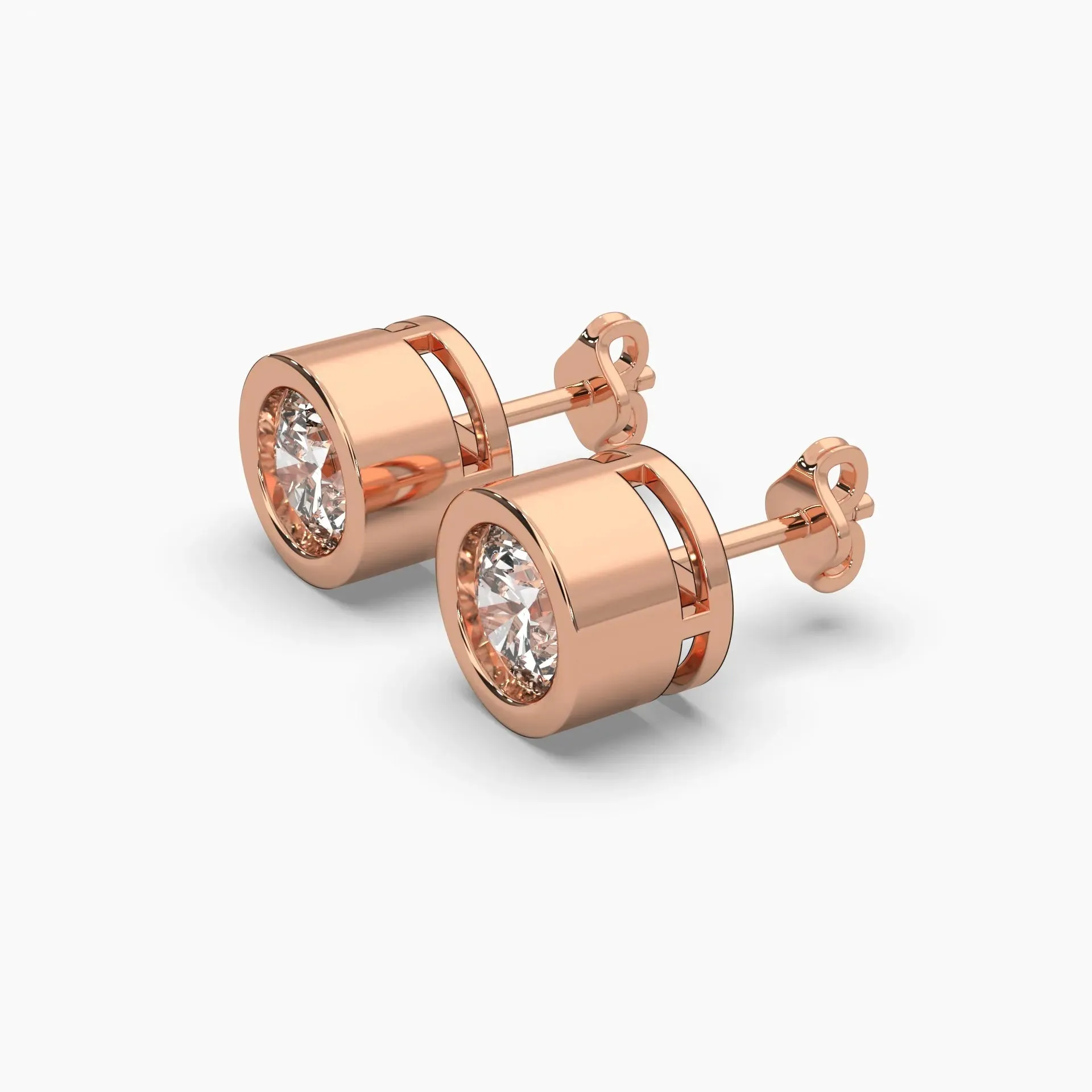 2ctw Round Lab Grown Diamond Bezel Earrings | Push Back Stud Earrings | 14k Gold