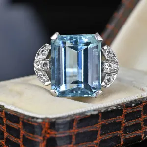 2nd Payment Art Deco Platinum Diamond Aquamarine Ring