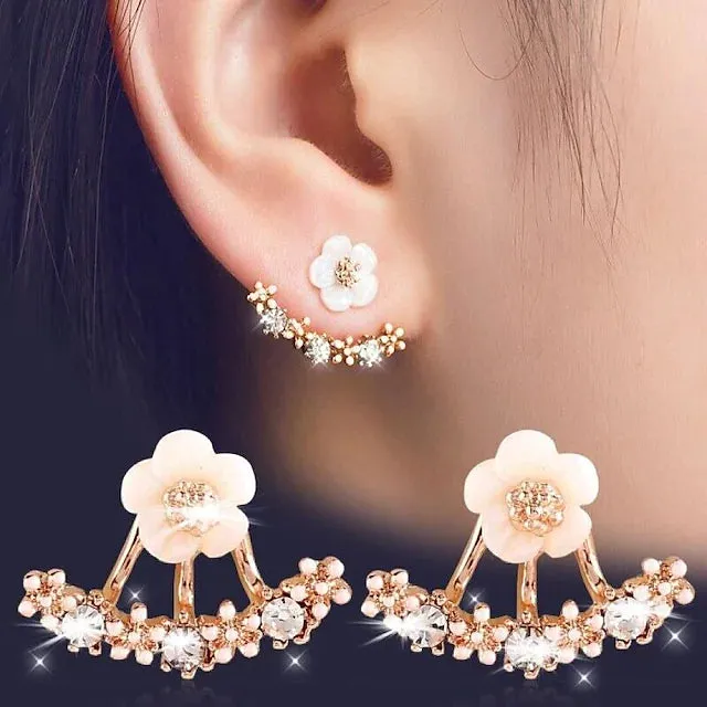 3-Pairs: Women's Crystal Flower Daisy Earrings