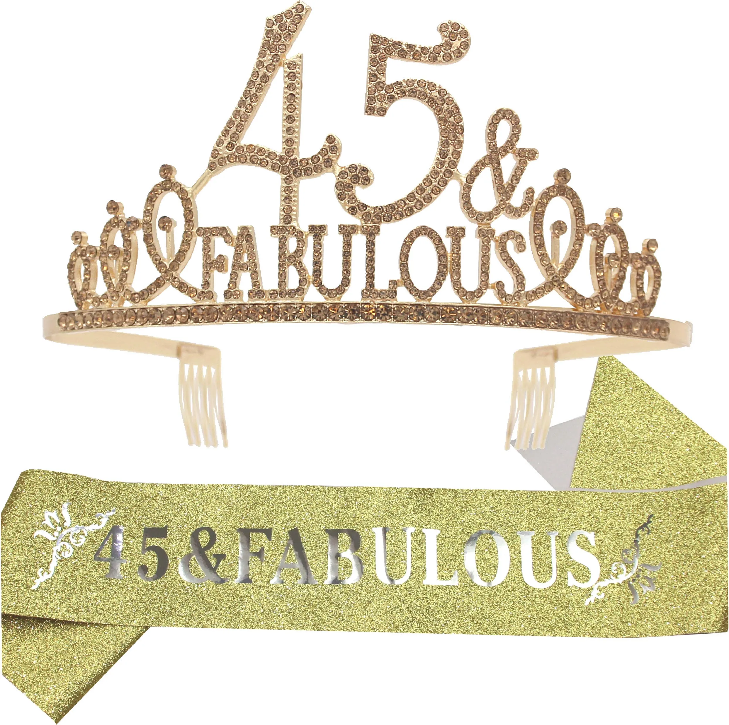 45th Birthday Gifts for Women,45th Birthday Tiara and Sash Golden,45th Birthday