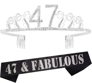 47th Birthday Gifts for Woman, 47th Birthday Tiara and Sash Silver, HAPPY 47th Birthday