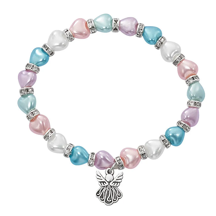 5.5" MULTI COLORED ANGEL PEARL HEART BABY STRETCH BRACELET-B1020C