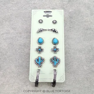 6 Pair Western Design Stud Earring Set