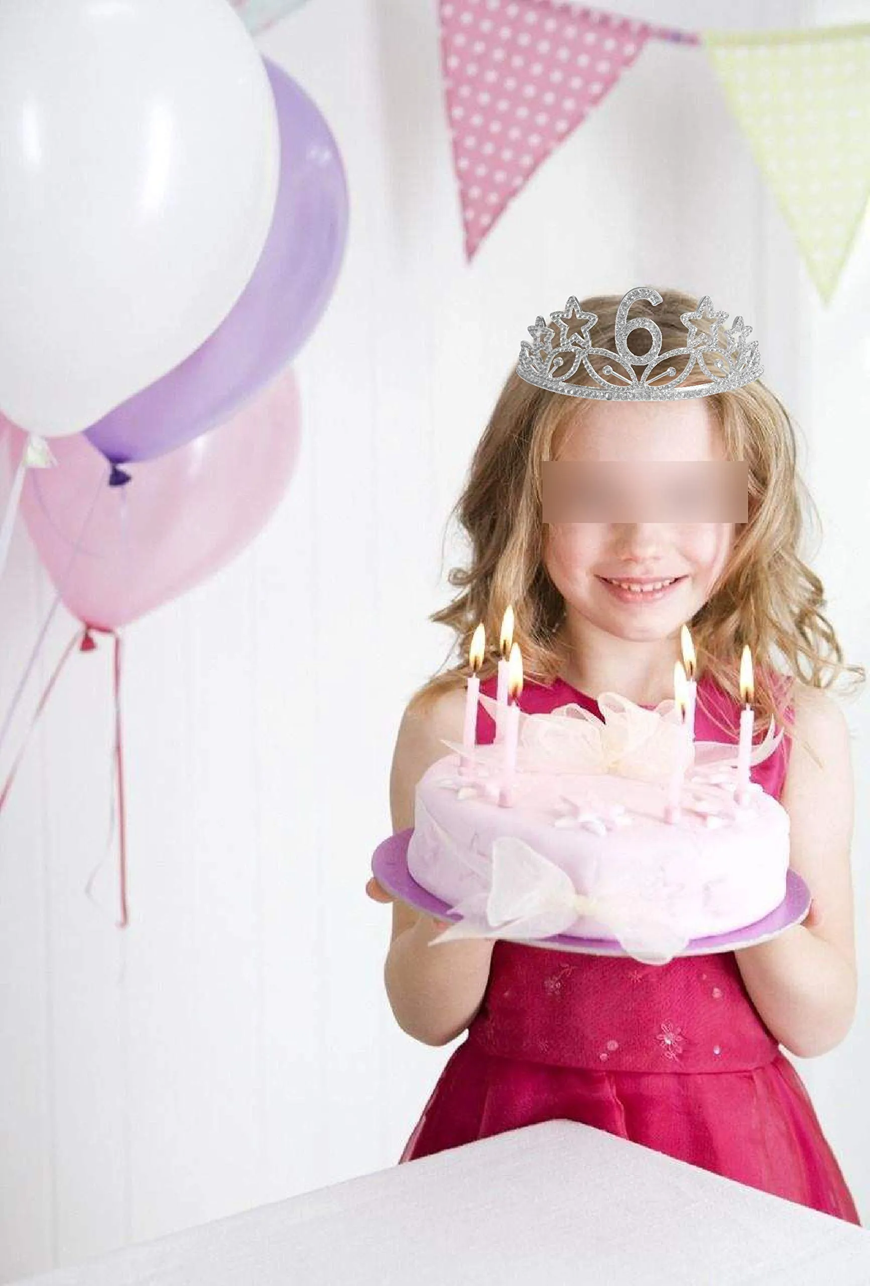 6th Birthday Gifts for Girl, 6th Birthday Tiara and Sash Silver, Happy 6th Birthday Party