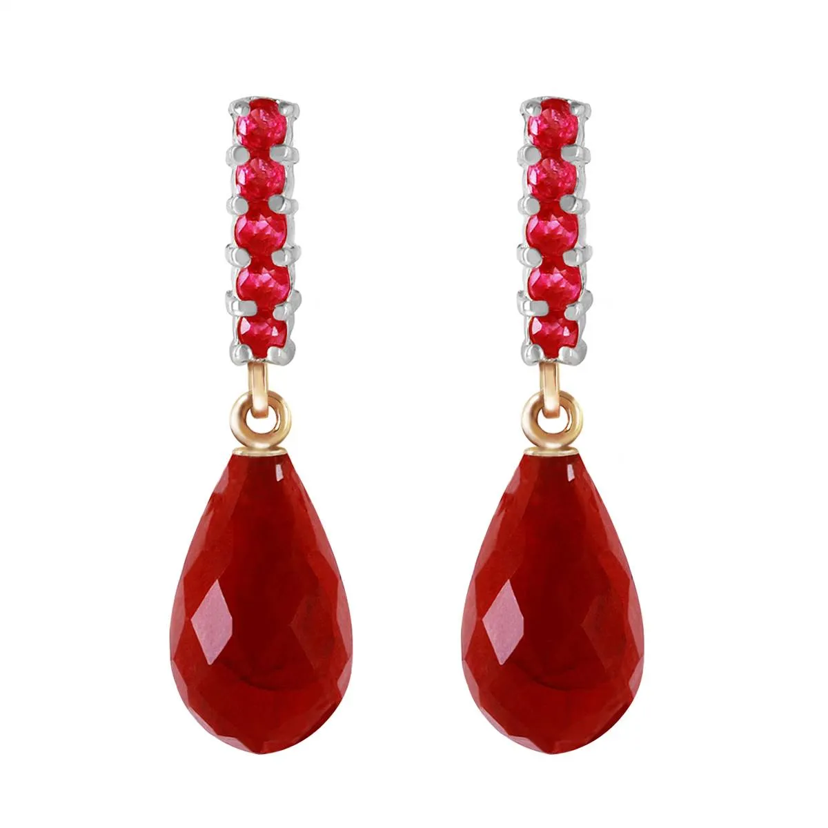 7 Carat 14K Solid Yellow Gold Ruby Earrings Briolette Dangling Ruby