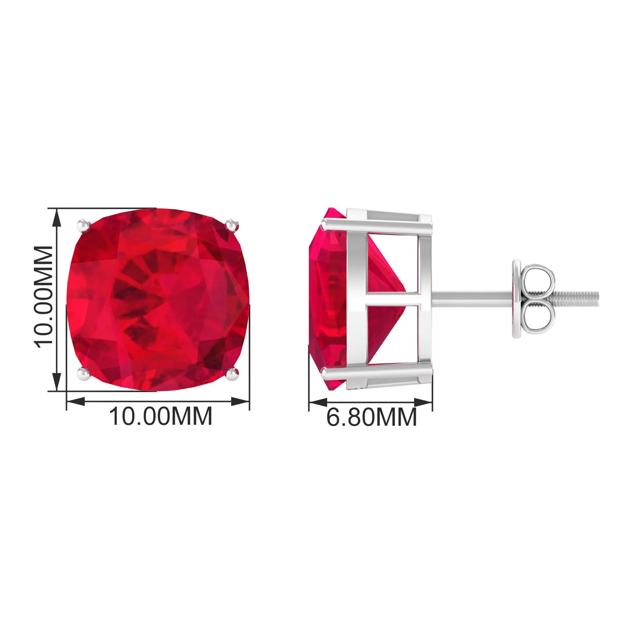 7.5 CT Created Ruby Solitaire Stud Earring in 4 Prong Setting