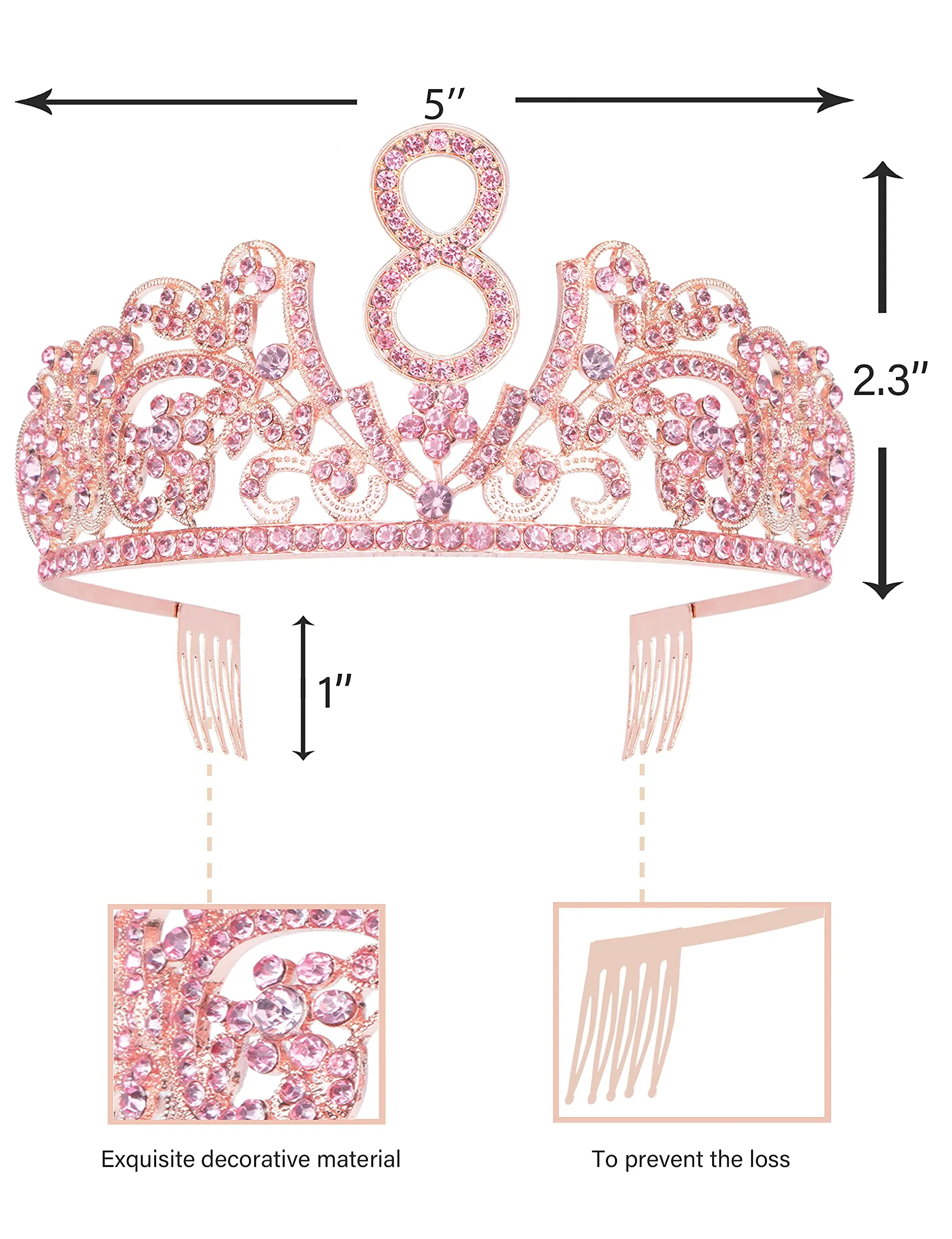 8th Birthday,8th Birthday Decorations for Girls,8 Birthday Crown,8th Birthday Sash,8