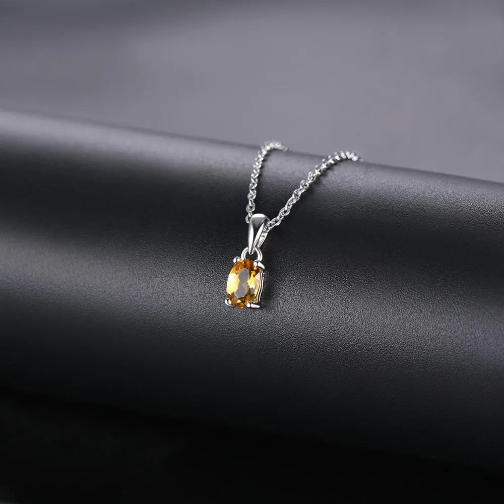 925 Silver Necklace Pendant Oval 6x4mm Real Yellow Gemstone Solid 925 Sterling Silver Chain for Women