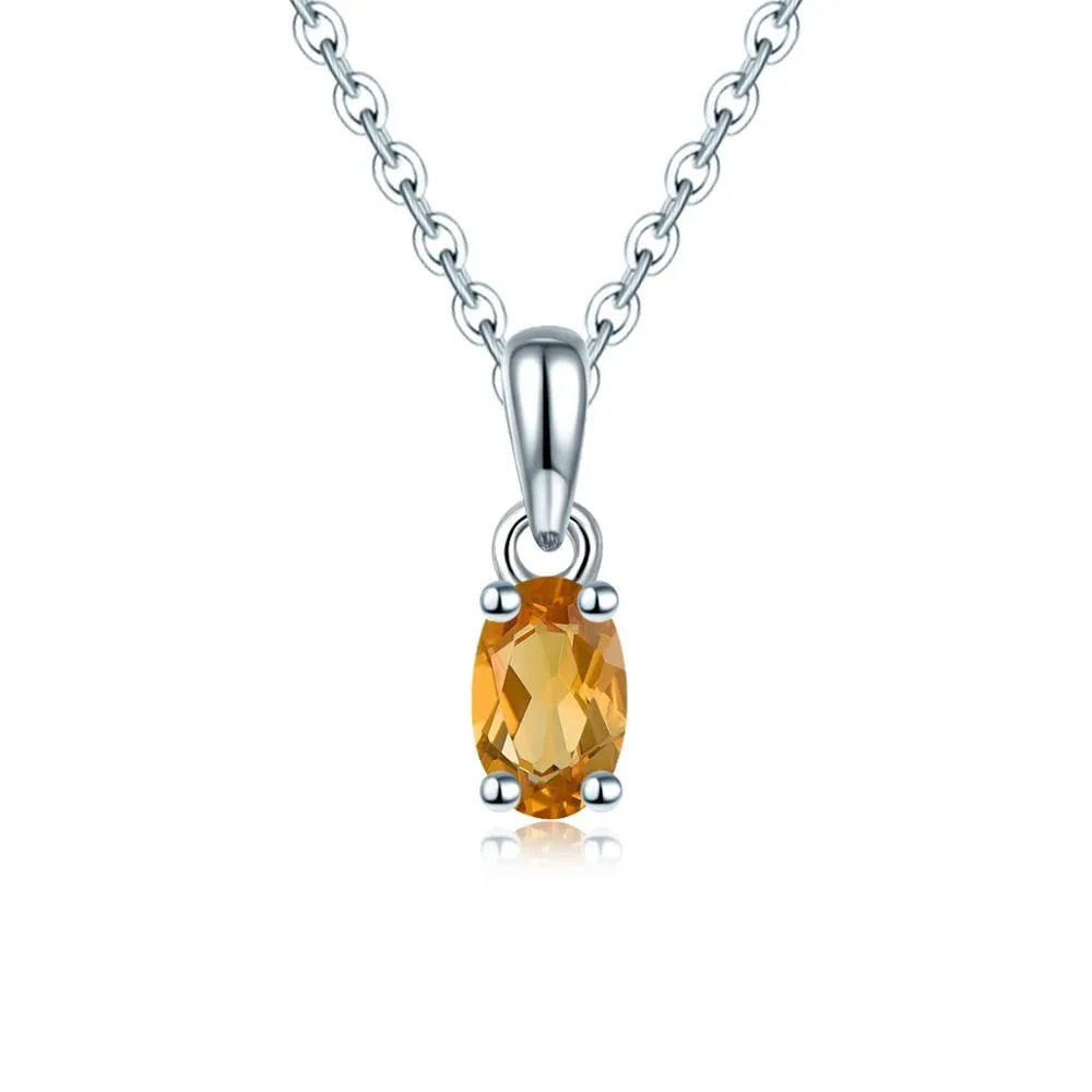 925 Silver Necklace Pendant Oval 6x4mm Real Yellow Gemstone Solid 925 Sterling Silver Chain for Women