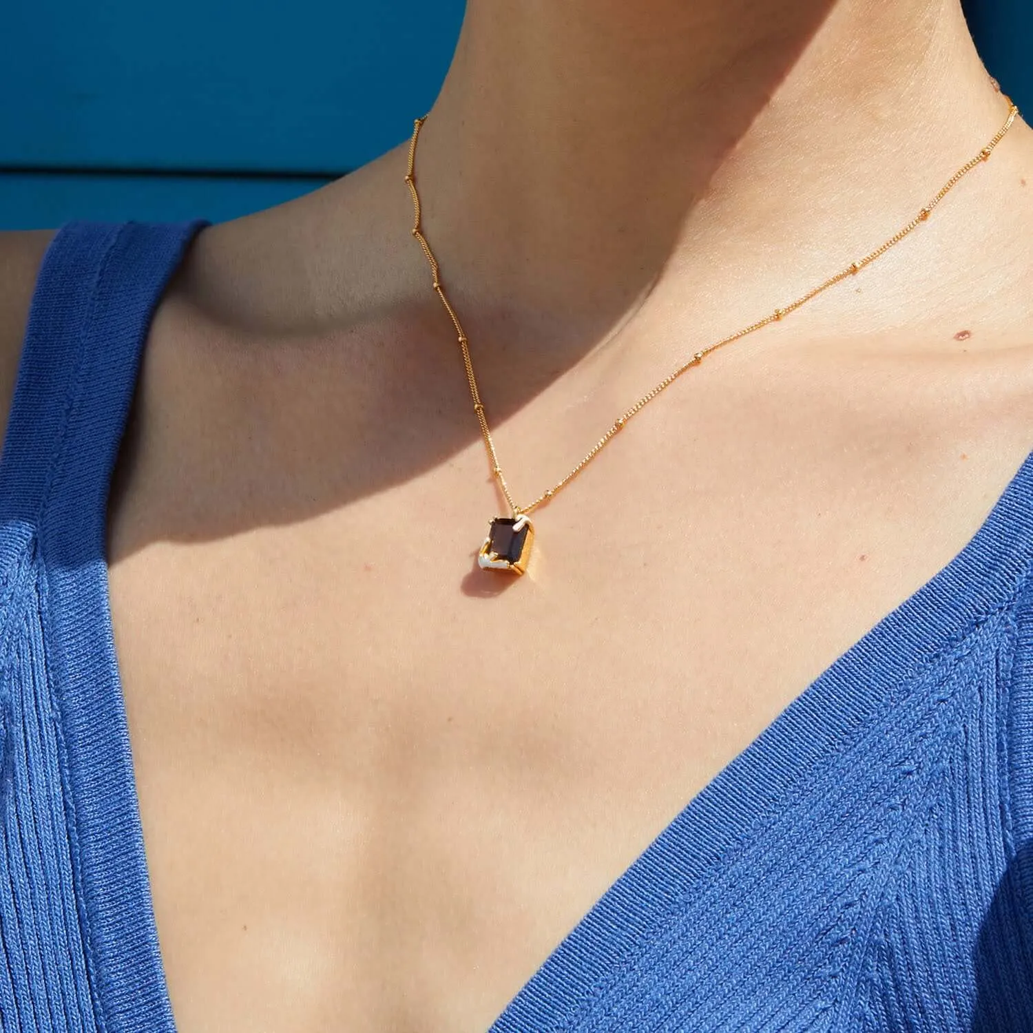 925 Silver Square Citrine Necklace