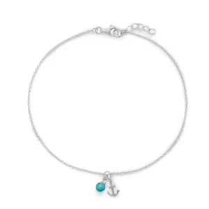 9.25" .75" Anchor and Turquoise Anklet