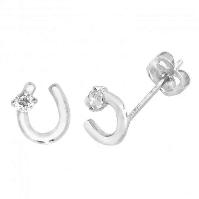 9ct White Gold Zirconia Horseshoe Stud Earrings ES438W